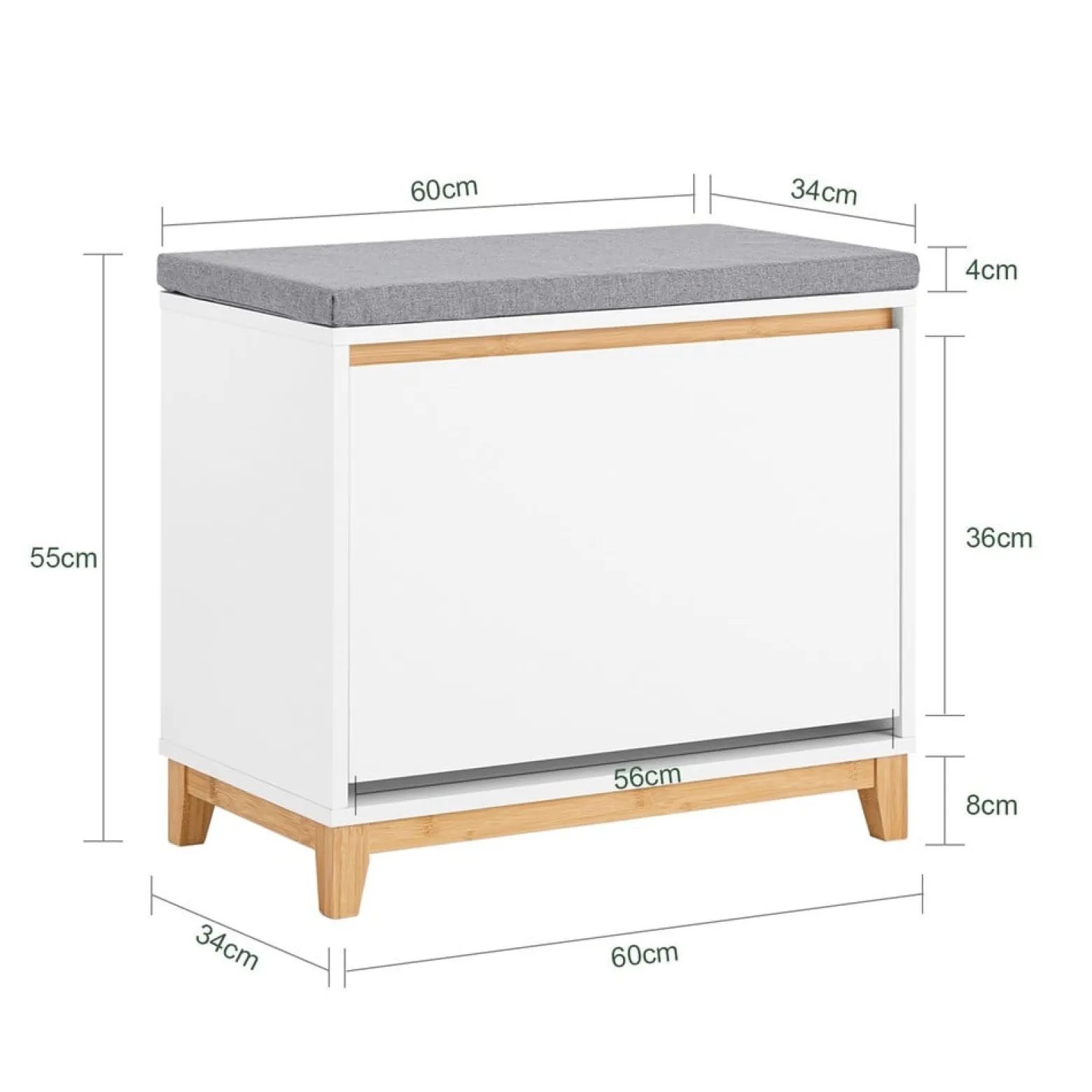 SoBuy Ławka na buty z 1 drzwiczkami 60x34x55cm Nowoczesny FSR191-NW