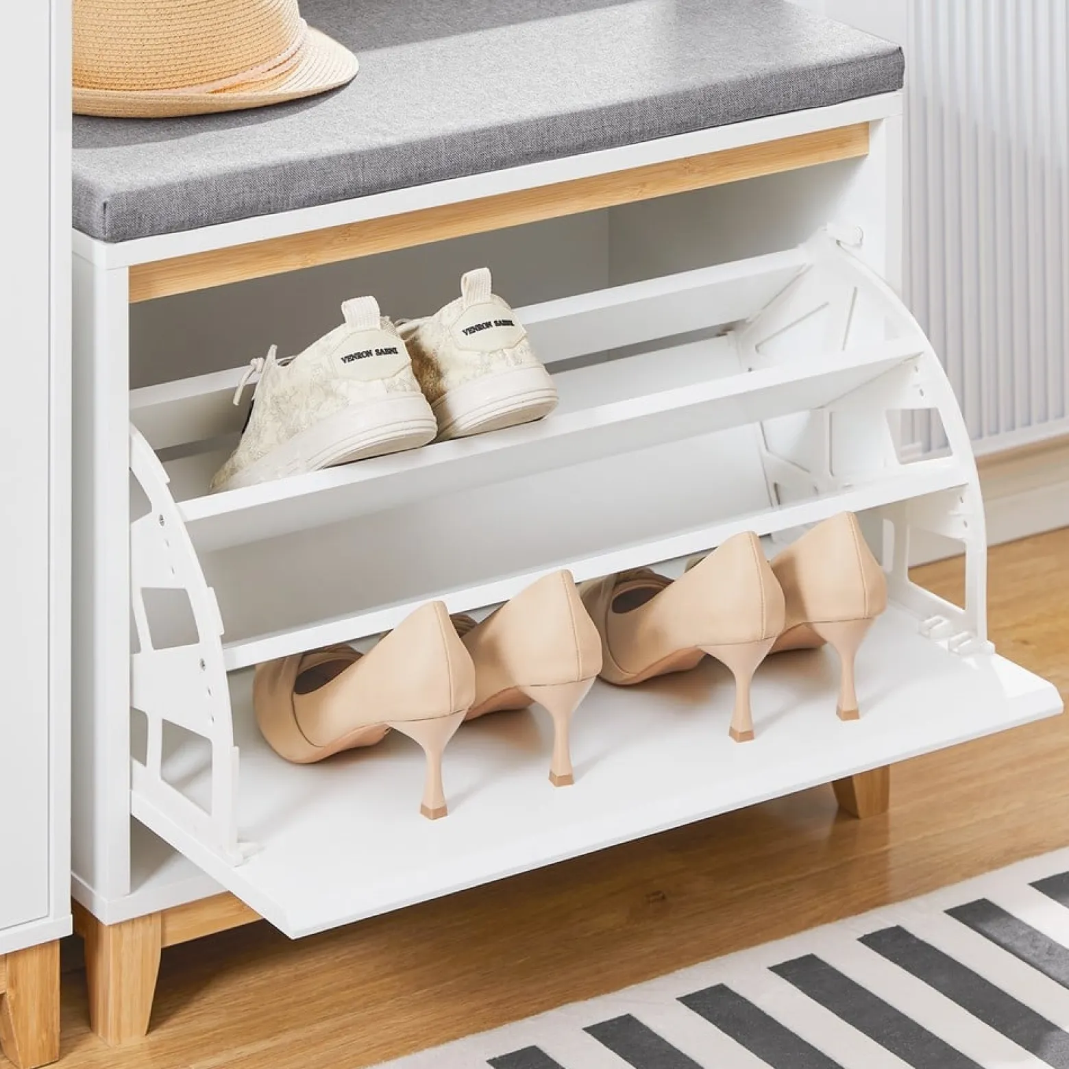 SoBuy Ławka na buty z 1 drzwiczkami 60x34x55cm Nowoczesny FSR191-NW
