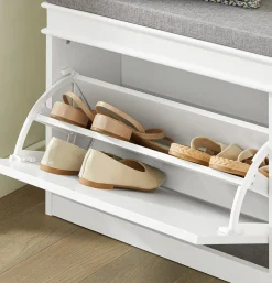 SoBuy Ławka na buty z 2 drzwiczkami Biały 104x24x52cm Funkcjonalny FSR64-W