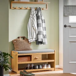 SoBuy Ławka na buty z 1 szufladą 91x34x45cm Rustykalny FSR75-N