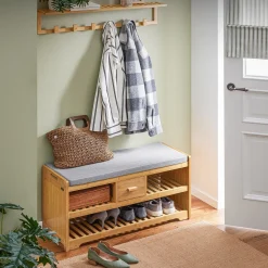 SoBuy Ławka na buty z 1 szufladą 91x34x45cm Rustykalny FSR75-N