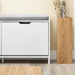 SoBuy Ławka z pojemnikiem na buty z 2 drzwiami Biały 105x24x52cm FSR151-L-W