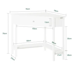 SoBuy Biurko narożne z szufladą Biały 76x76x76 cm FWT31-W