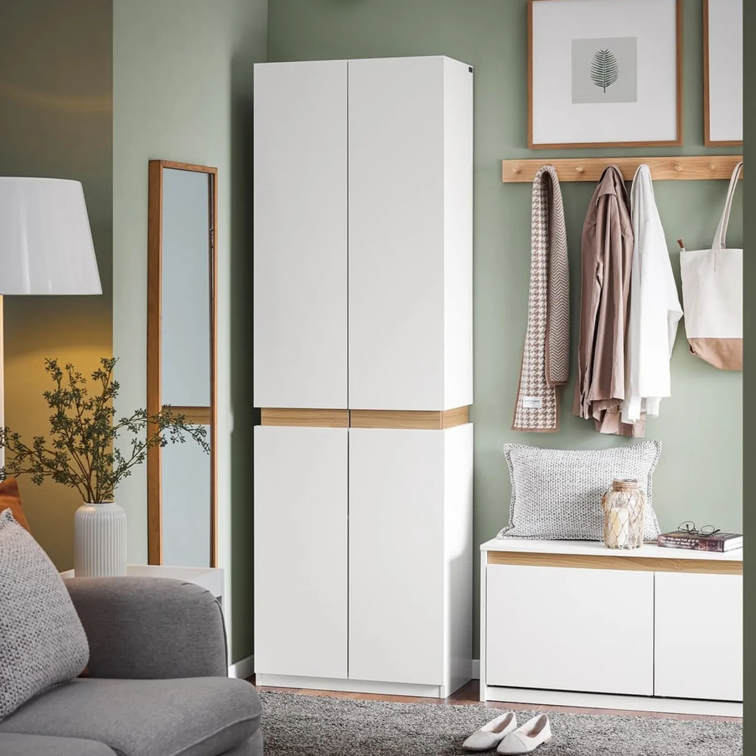 SoBuy Komoda z 2 drzwiami Biały 60.5x30.5x192.3cm Klasyczny KSB01-W