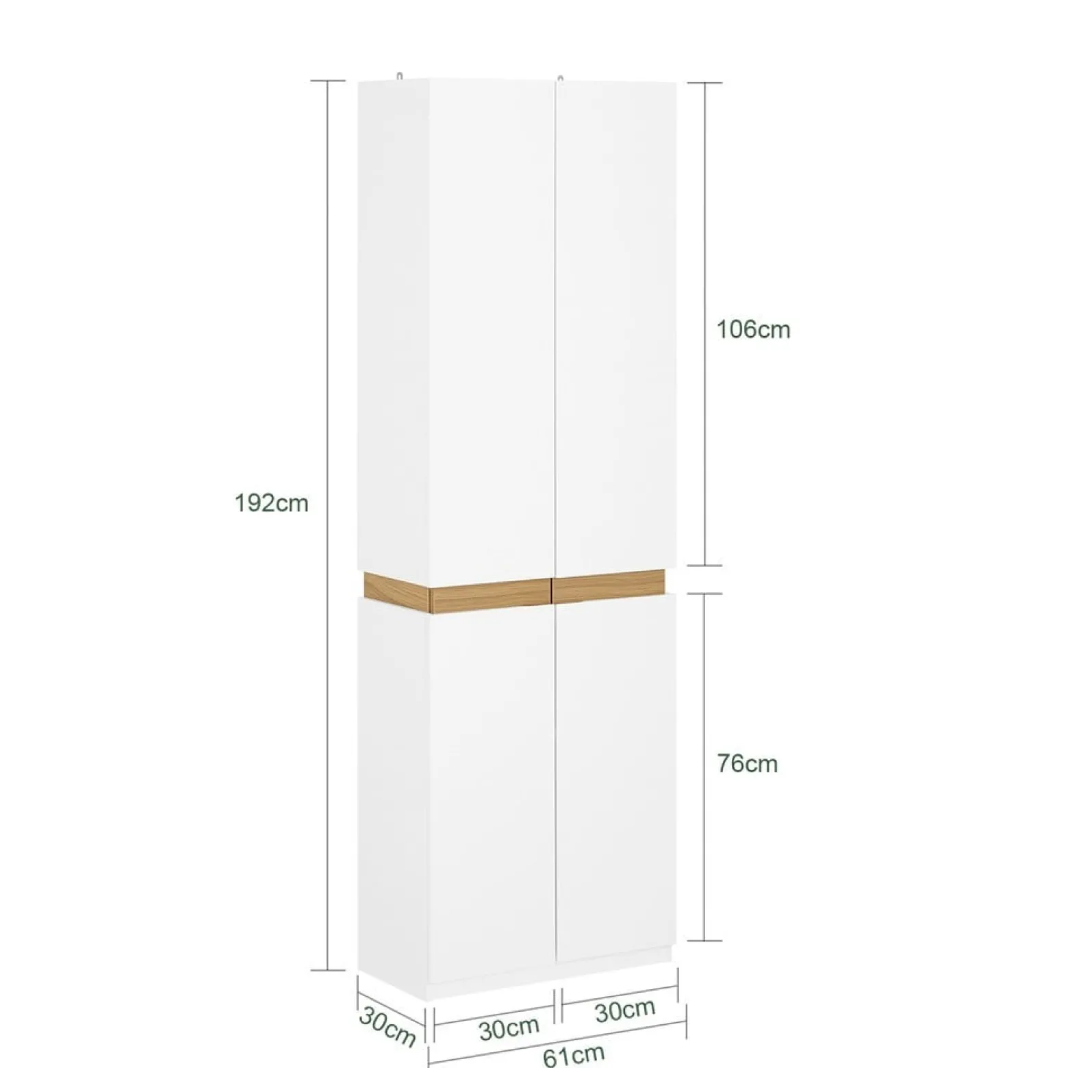 SoBuy Komoda z 2 drzwiami Biały 60.5x30.5x192.3cm Klasyczny KSB01-W