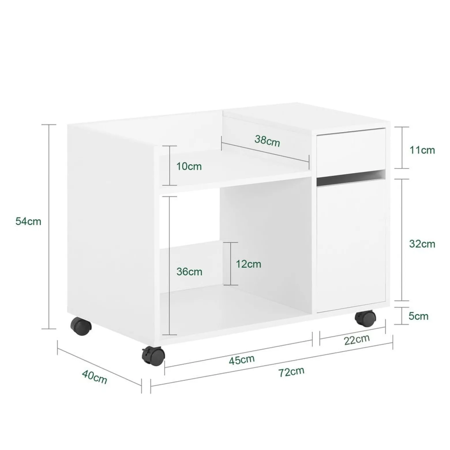 SoBuy Kontener biurowy z jedną szufladą Biały 72x40x54cm ASK02-W