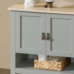 SoBuy Meble łazienkowe z 2 drzwiami Jasnoszary 60x30x60cm BZR69-HG