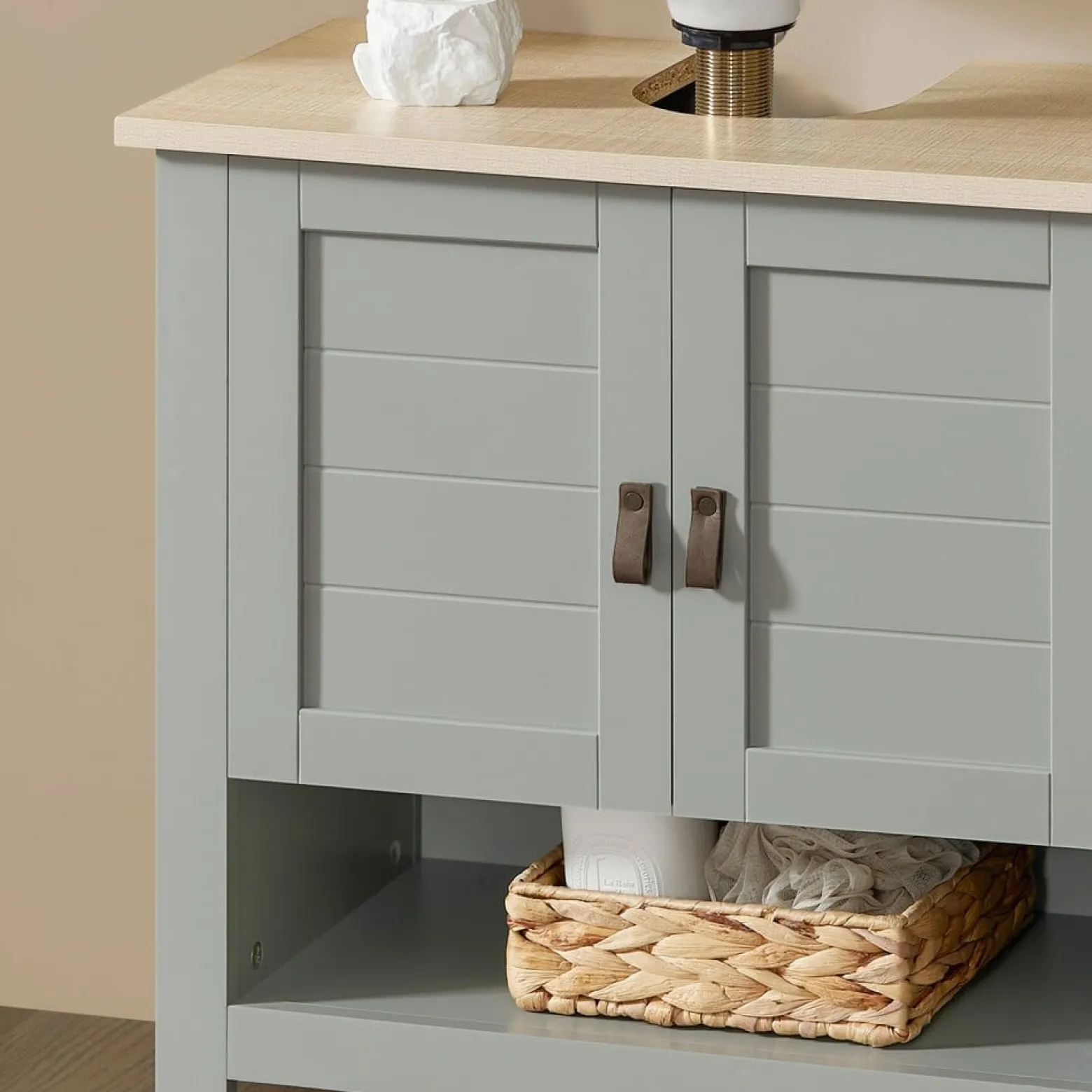 SoBuy Meble łazienkowe z 2 drzwiami Jasnoszary 60x30x60cm BZR69-HG