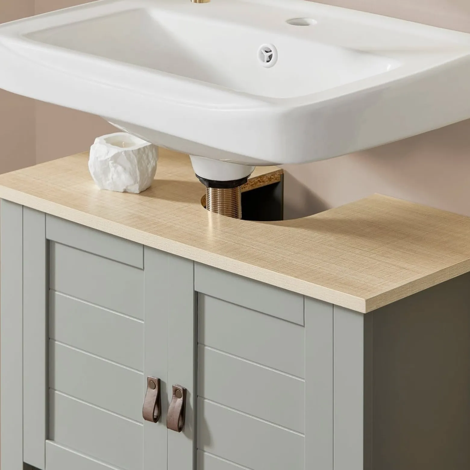 SoBuy Meble łazienkowe z 2 drzwiami Jasnoszary 60x30x60cm BZR69-HG
