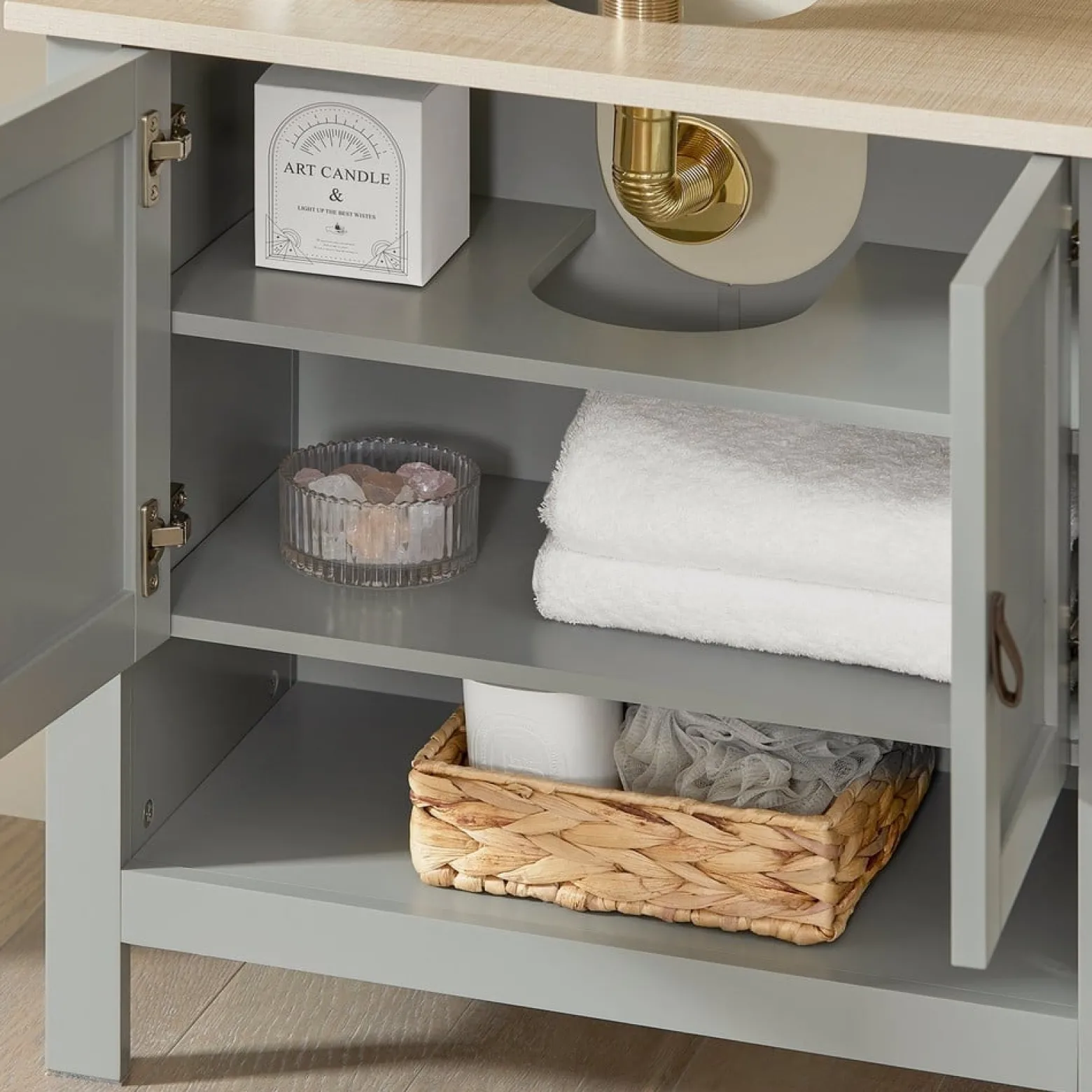SoBuy Meble łazienkowe z 2 drzwiami Jasnoszary 60x30x60cm BZR69-HG