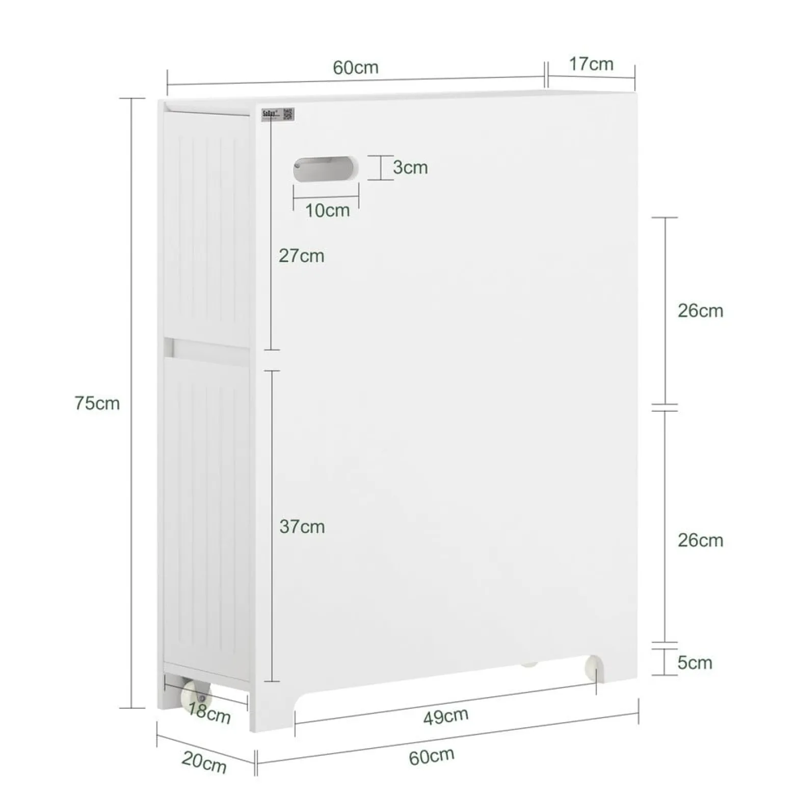 SoBuy Niska szafka łazienkowa z dwiema szufladami Biały 60x20x75cm BZR111-W