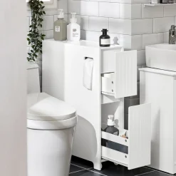SoBuy Niska szafka łazienkowa z dwiema szufladami Biały 60x20x75cm BZR111-W