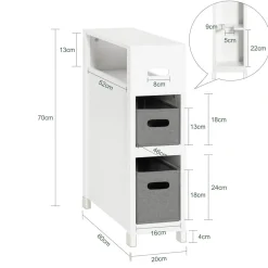 SoBuy Niska szafka łazienkowa z dwiema szufladami Biały 60x20x70cm BZR83-W