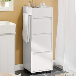 SoBuy Niska szafka łazienkowa z trzema szufladami Biały 33x30x90cm BZR29-W