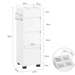 SoBuy Niska szafka łazienkowa z trzema szufladami Biały 33x30x90cm BZR29-W