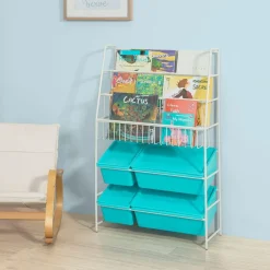 SoBuy Pojemnik na zabawki z 3 półkami Niebieski KMB07-B