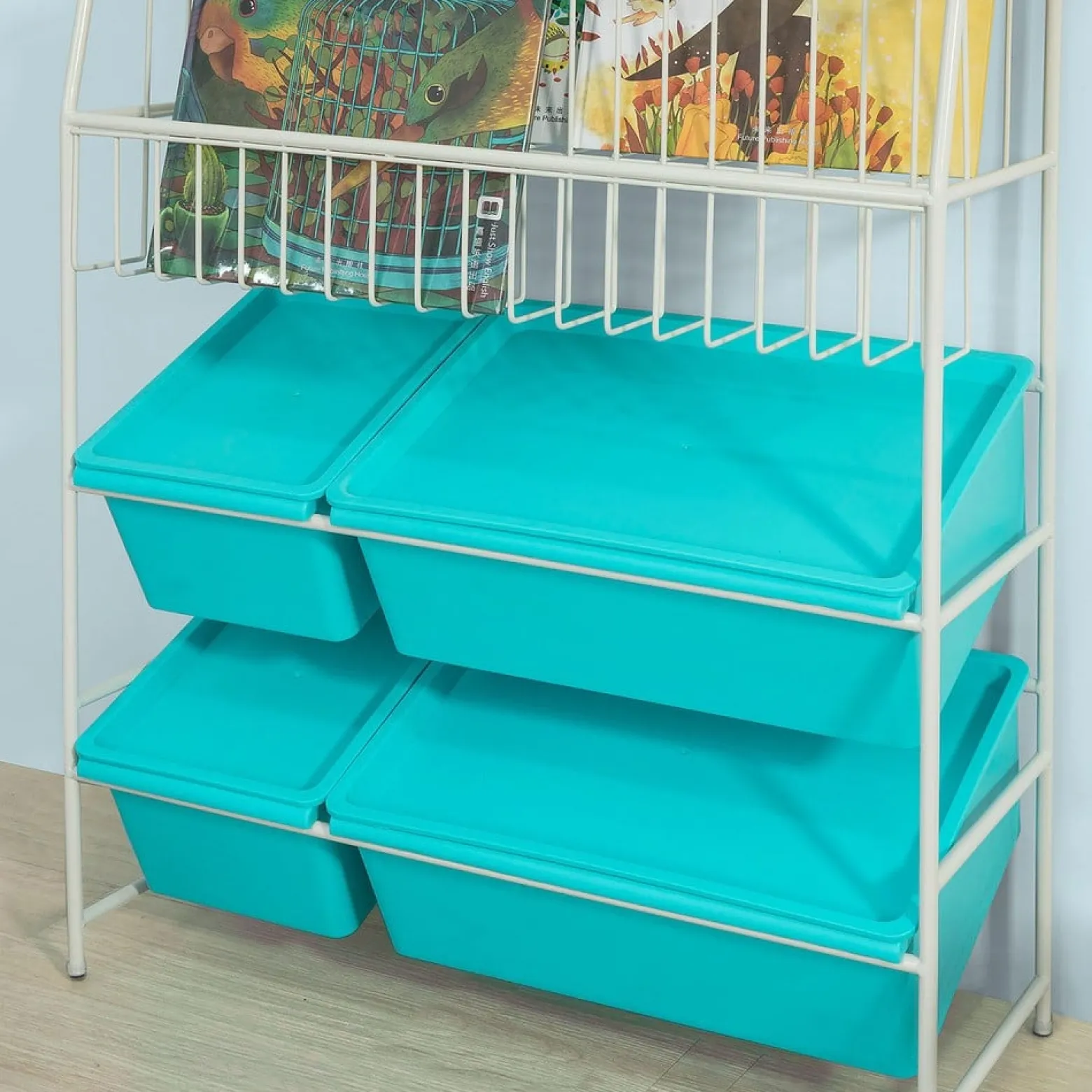SoBuy Pojemnik na zabawki z 3 półkami Niebieski KMB07-B