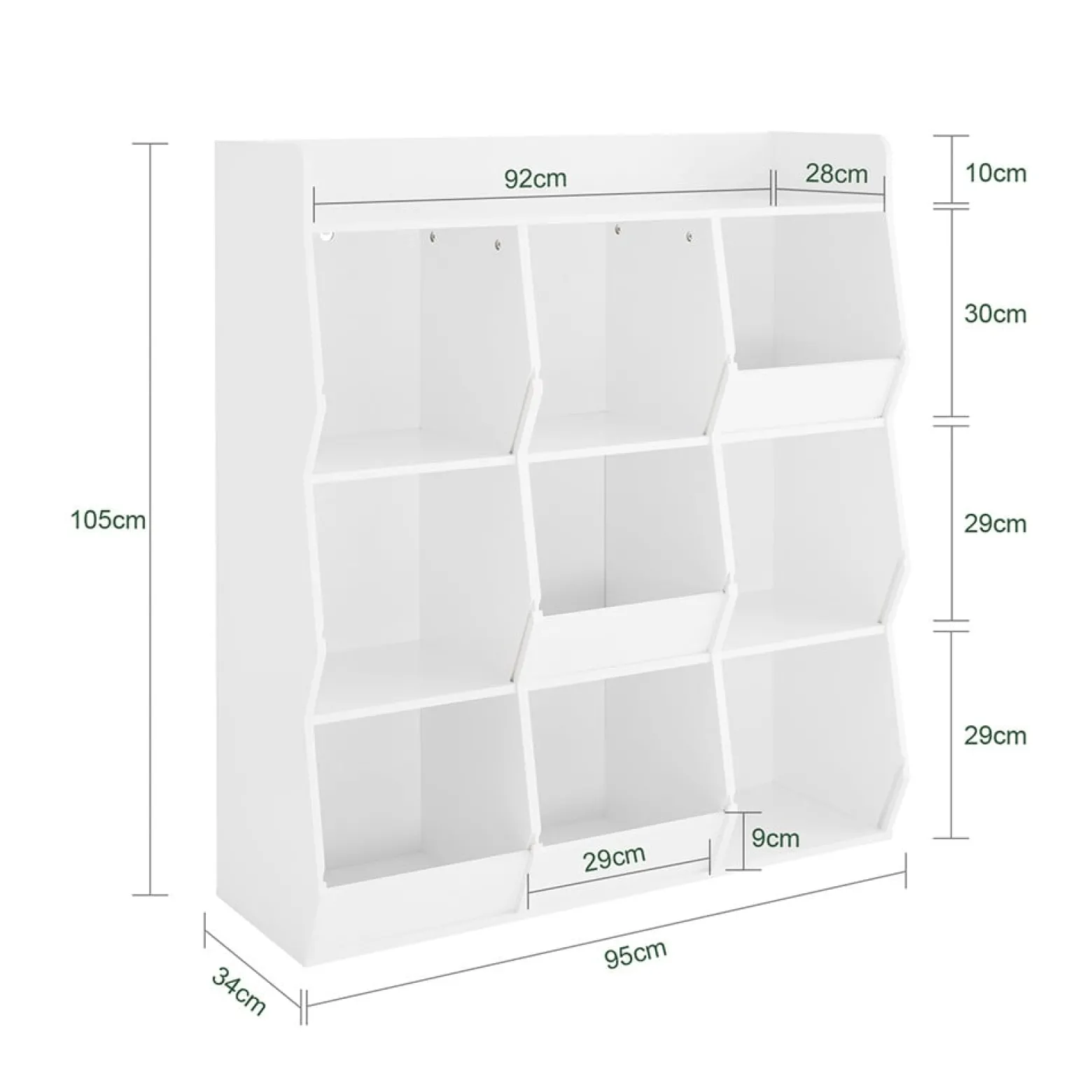 SoBuy Regał dziecięcy z 9 półkami Biały 118x42x105cm Nowoczesny KMB120-W
