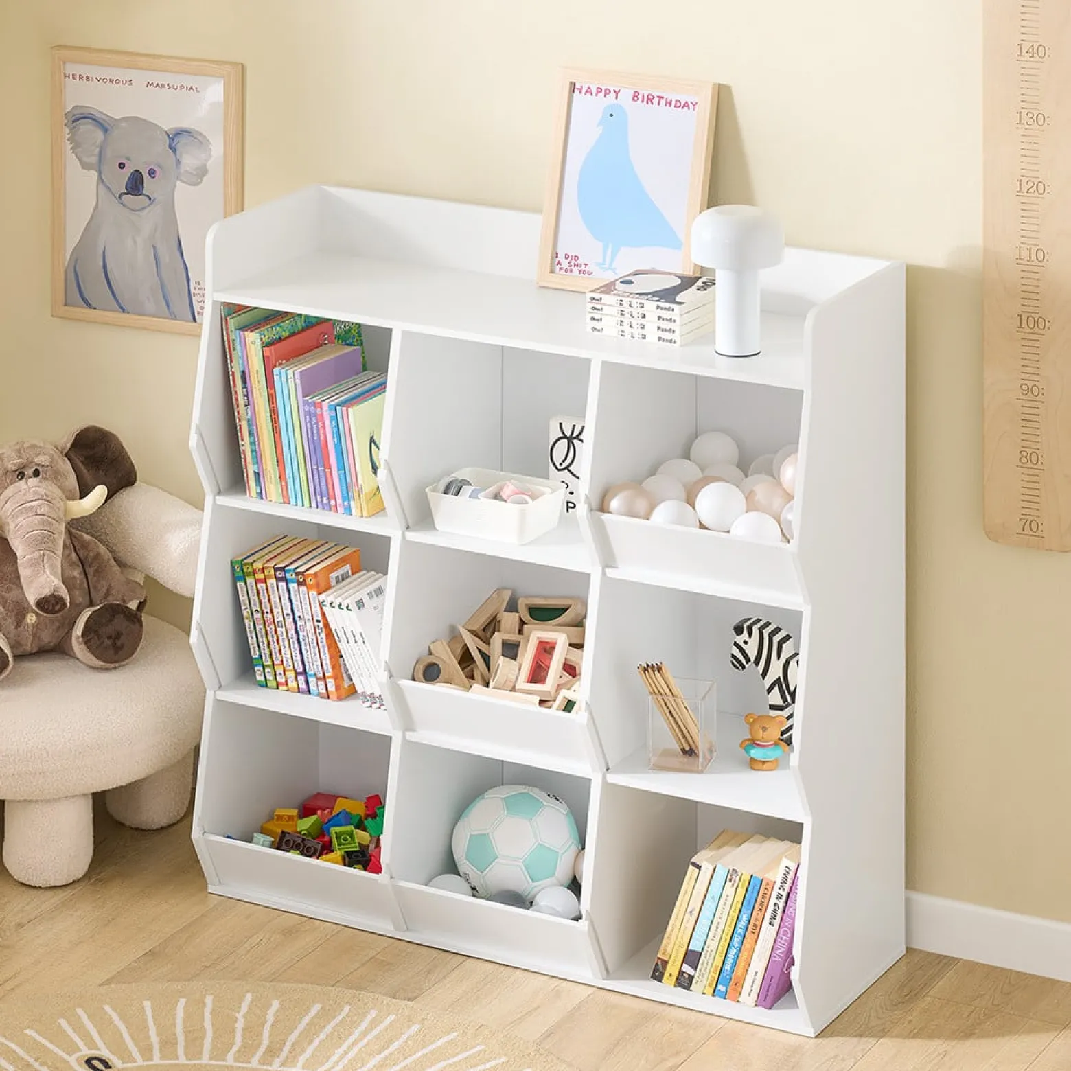 SoBuy Regał dziecięcy z 9 półkami Biały 118x42x105cm Nowoczesny KMB120-W