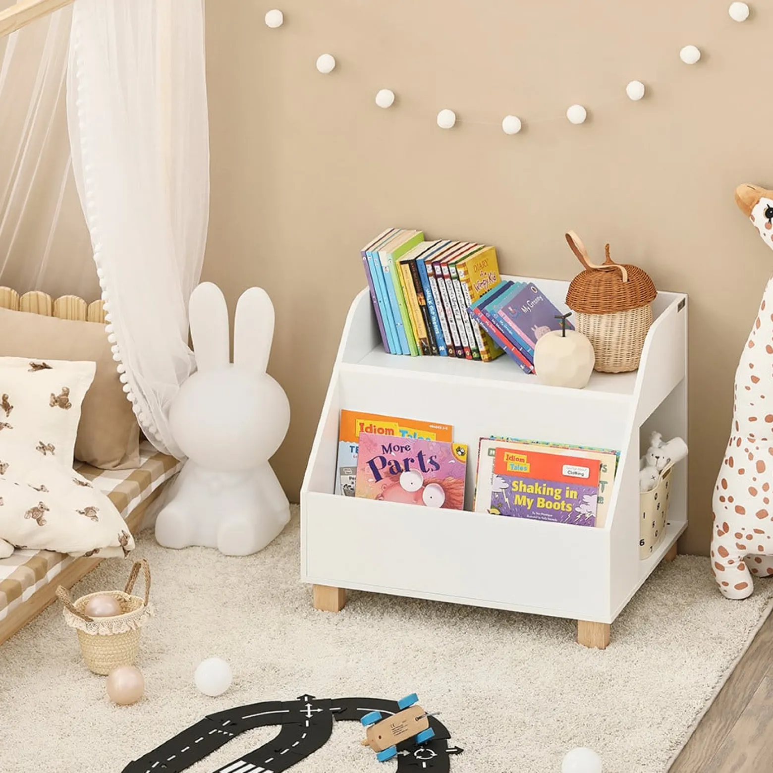 SoBuy Regał dziecięcy z 3 półkami Biały 60x48x53cm Nowoczesny KMB54-W