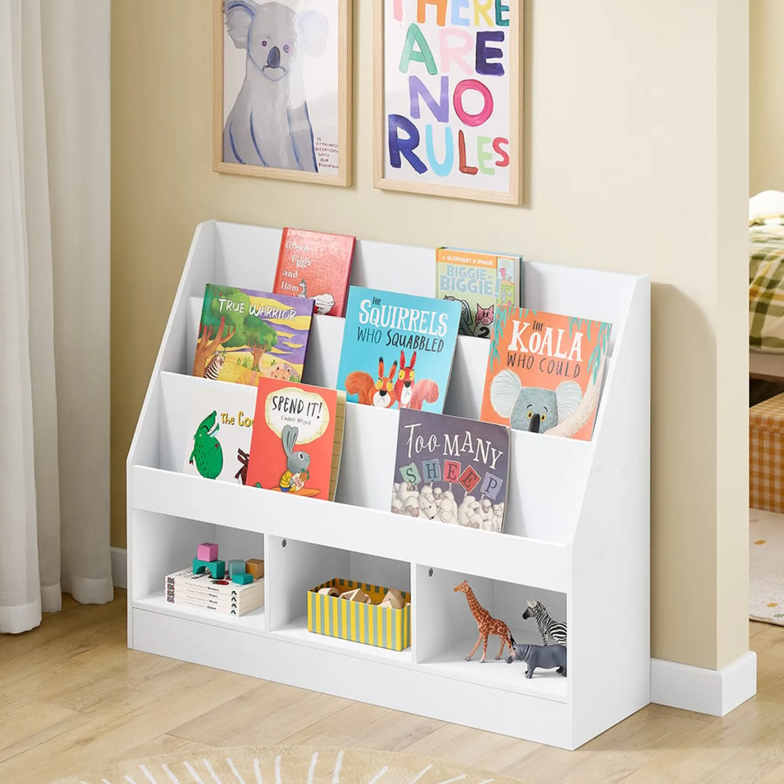 SoBuy Regał dziecięcy z 3 półkami Biały 107x37.5x80cm KMB118-W
