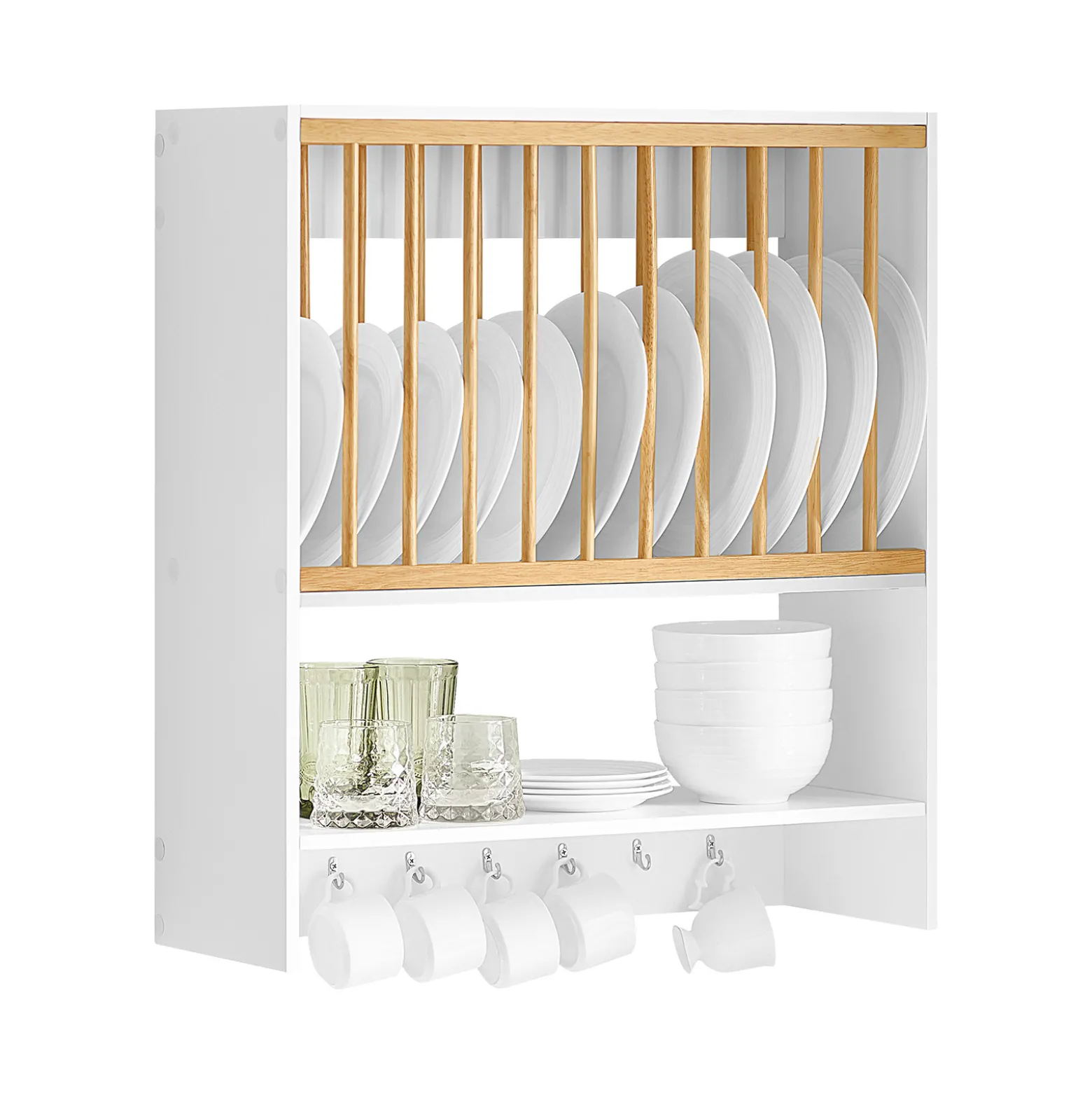 SoBuy Stojak na talerze z 7 półkami Biały 64x24x71cm Funkcjonalny KCR09-W