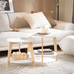 SoBuy Stolik kawowy 2 sztuki Biały 50x50x45cm Nowoczesny FBT75-W