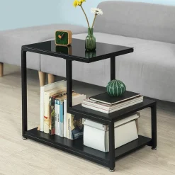 SoBuy Stolik kawowy z dwiema półkami Czarny 65x35x55cm FBT65-SCH