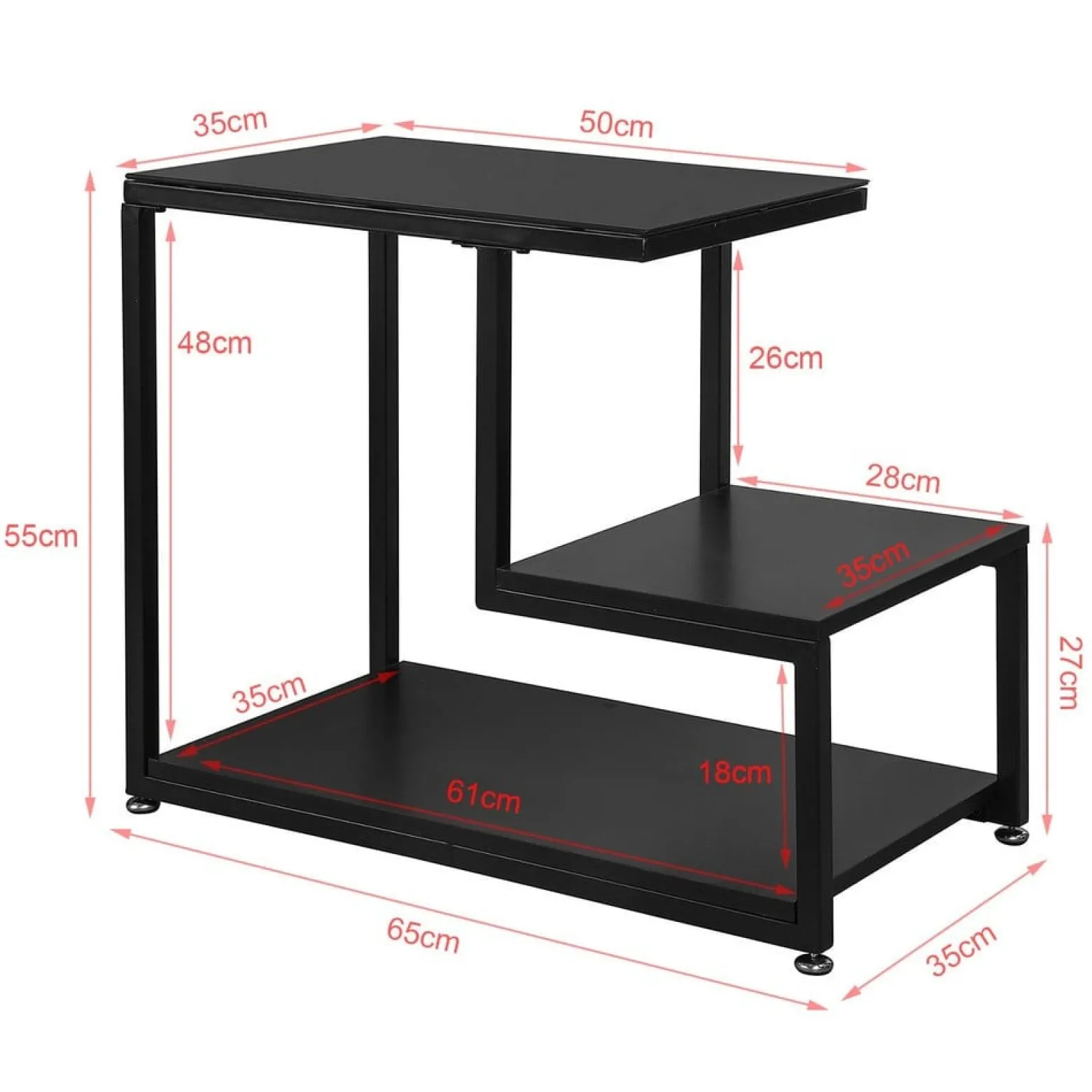 SoBuy Stolik kawowy z dwiema półkami Czarny 65x35x55cm FBT65-SCH