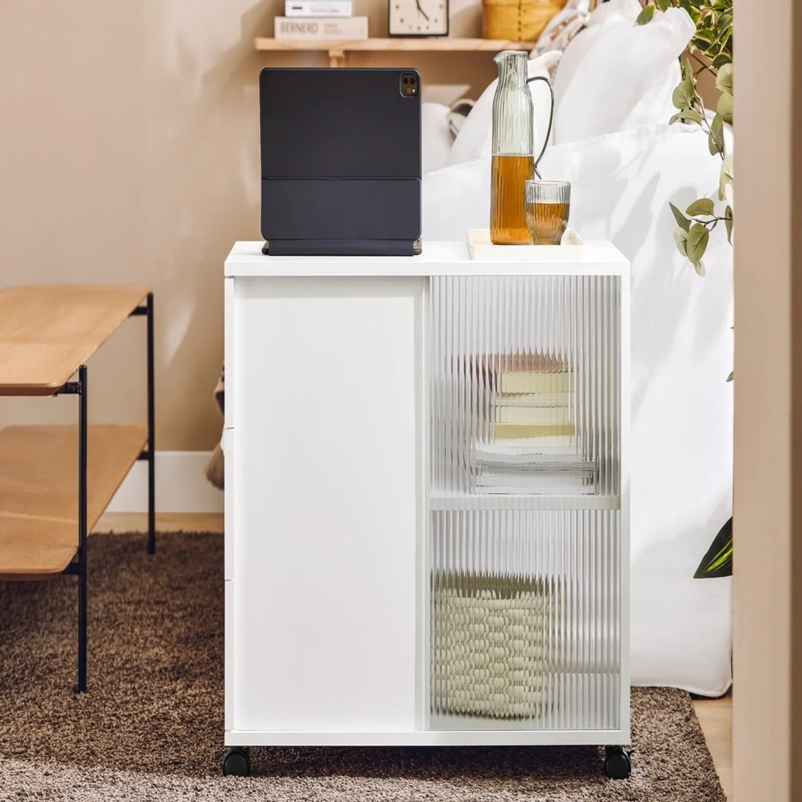 SoBuy Stolik kawowy z trzema szufladami Biały 70x35x61cm FBT141-W