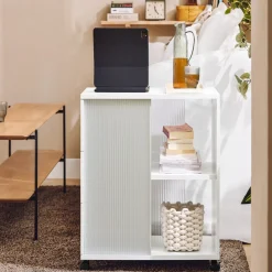 SoBuy Stolik kawowy z trzema szufladami Biały 70x35x61cm FBT141-W