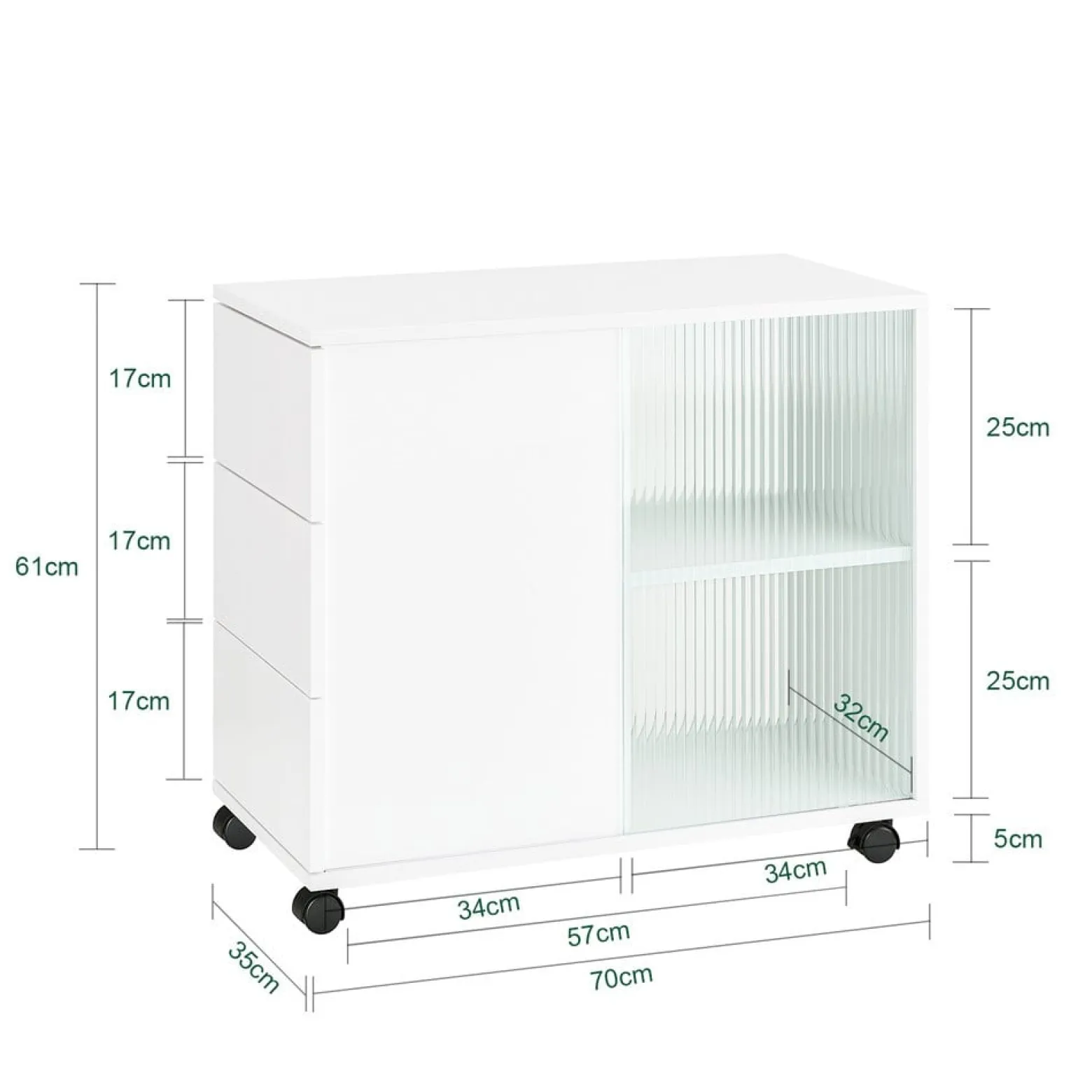 SoBuy Stolik kawowy z trzema szufladami Biały 70x35x61cm FBT141-W