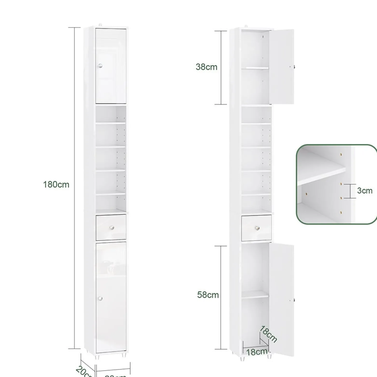 SoBuy Słupek łazienkowy z jedną szufladą Biały 20x20x180cm BZR167-GW