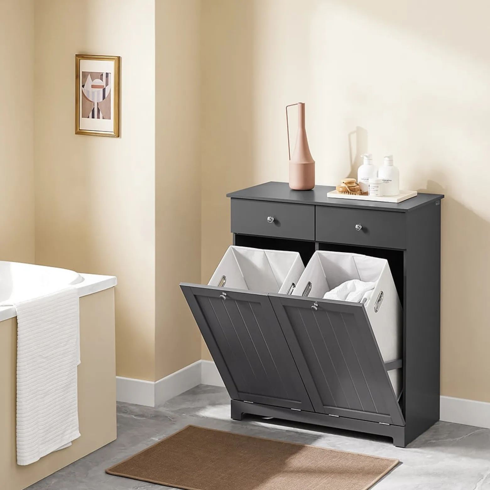 SoBuy Szafka łazienkowa z szufladami Ciemnoszary 78x38x90 BZR33-II-DG