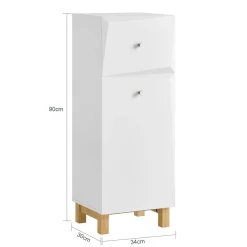 SoBuy Szafka na bieliznę z 1 szufladą Biały 34x30x89.5cm Nowoczesny BZR93-W