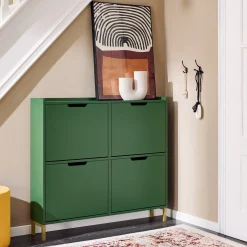 SoBuy Szafka na buty z 4 drzwiami Ciemnozielony 100x19x90.5cm FSR100-SY