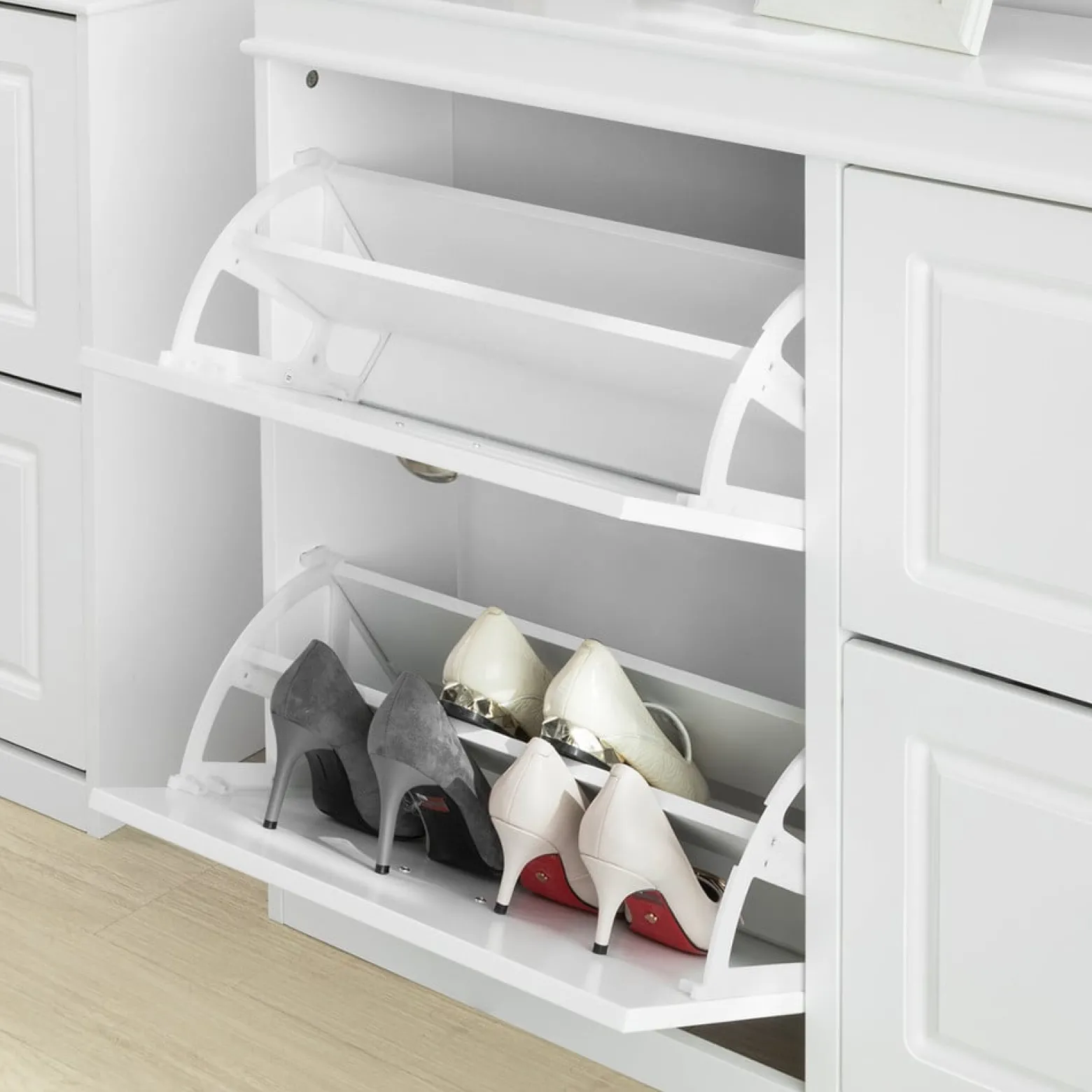 SoBuy Szafka na buty z 4 drzwiczkami Biały Nowoczesny FSR79-W