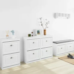 SoBuy Szafka na buty z 4 drzwiczkami Biały Nowoczesny FSR79-W