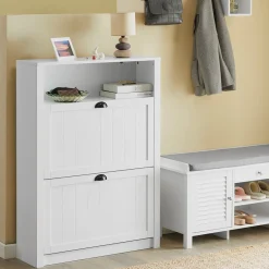 SoBuy Szafka na buty z dwoma drzwiczkami Biały Nowoczesny FSR87-W