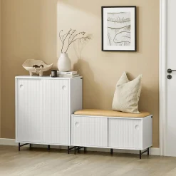 SoBuy Szafka na buty z dwoma drzwiami Biały 85x37x49cm FSR116-W