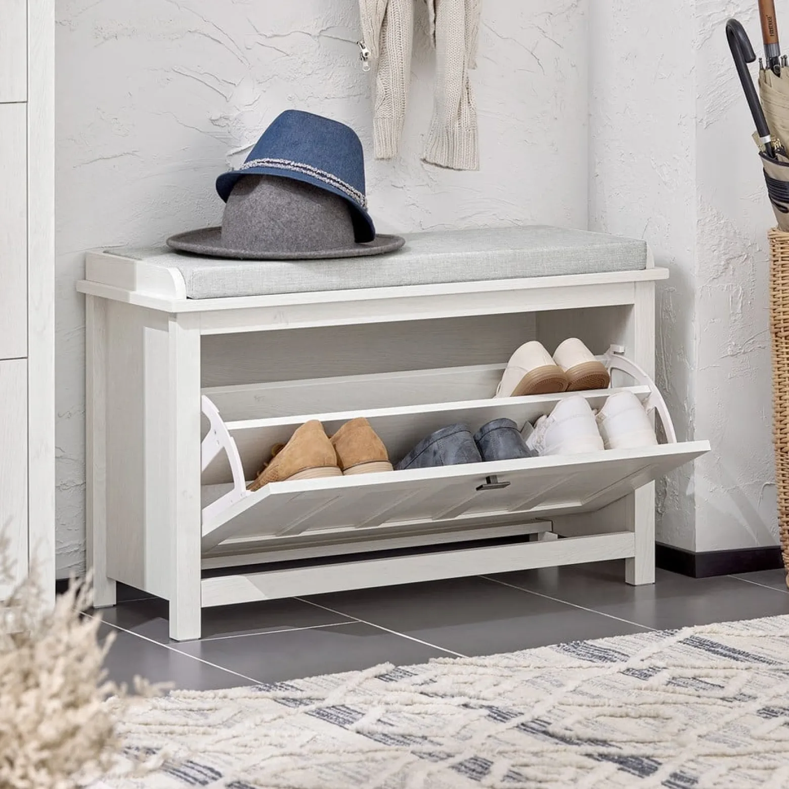 SoBuy Szafka na buty z jednymi drzwiami Biały 80x30x50cm FSR161-W
