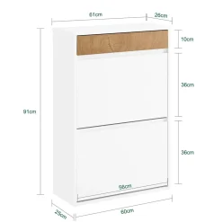 SoBuy Szafka na buty z szufladą Biały/Drewno 61x25x91cm FSR205-WN