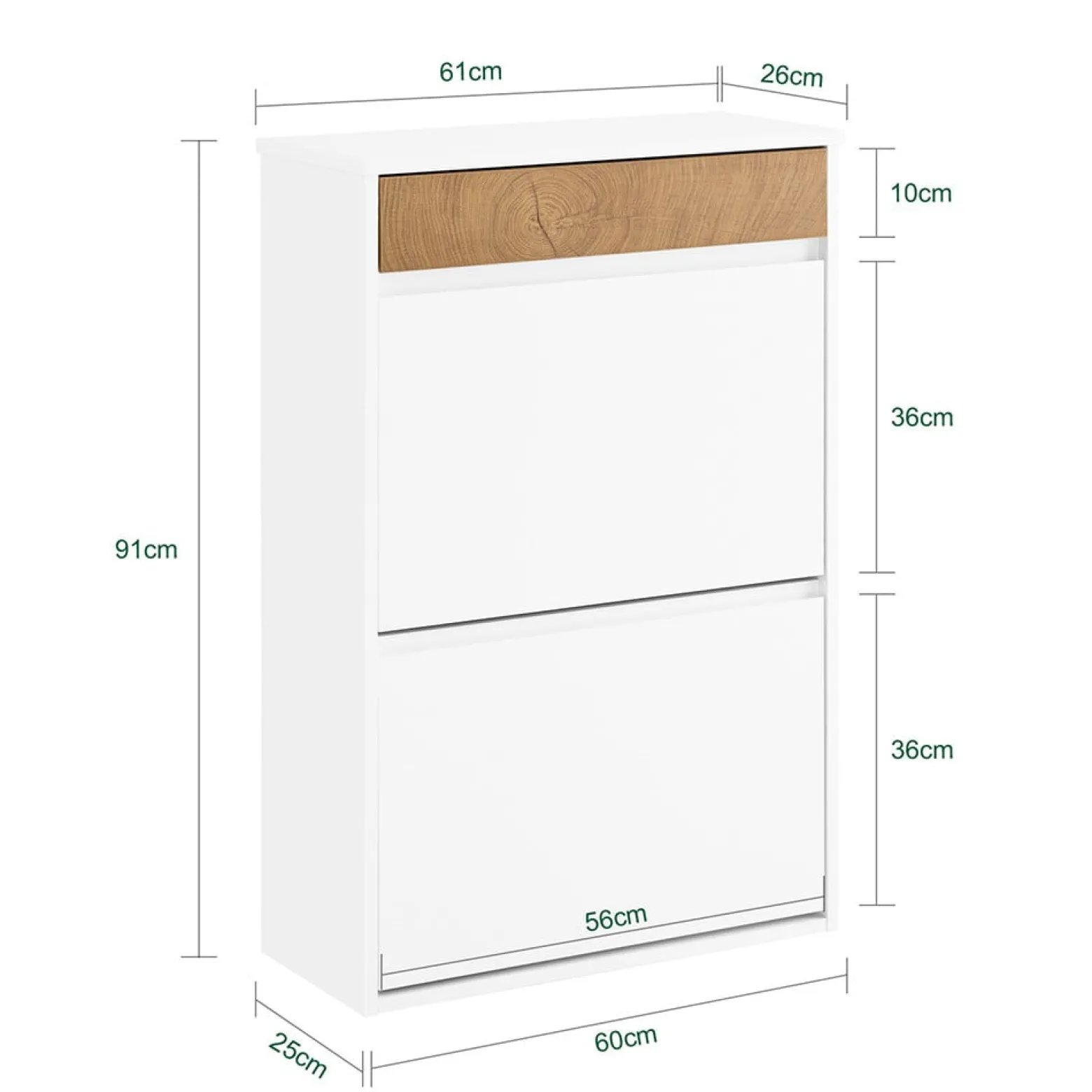 SoBuy Szafka na buty z szufladą Biały/Drewno 61x25x91cm FSR205-WN