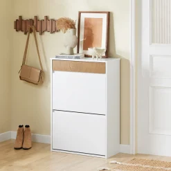 SoBuy Szafka na buty z szufladą Biały/Drewno 61x25x91cm FSR205-WN