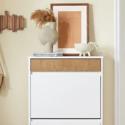 SoBuy Szafka na buty z szufladą Biały/Drewno 61x25x91cm FSR205-WN