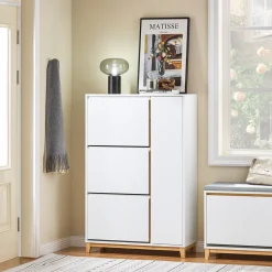 SoBuy Szafka na buty z trzema drzwiczkami 80x34x122.1cm FSR189-NW