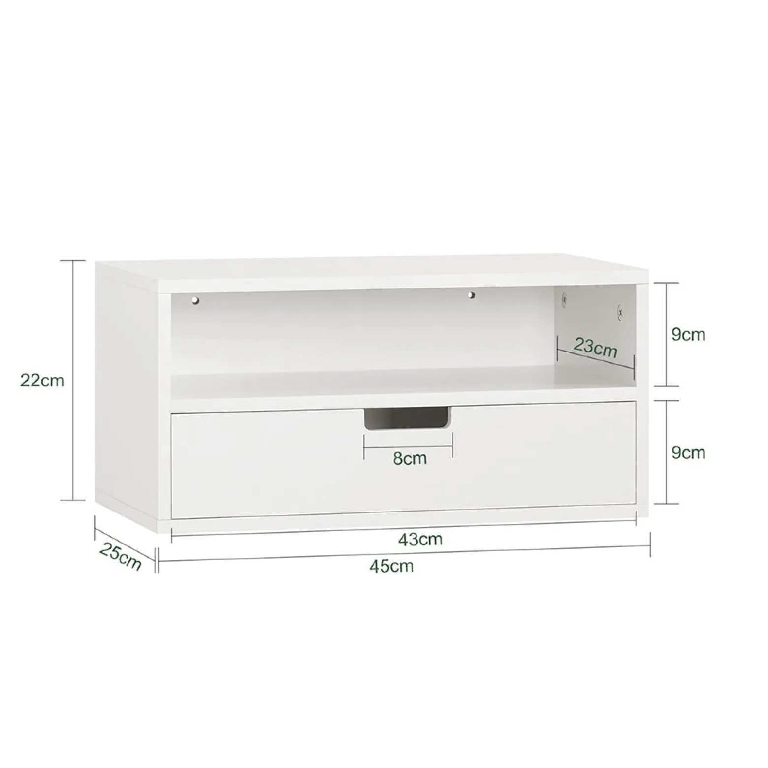 SoBuy Szafka nocna wisząca z 2 szufladami Biały 45x25x22cm NKD03-WX2