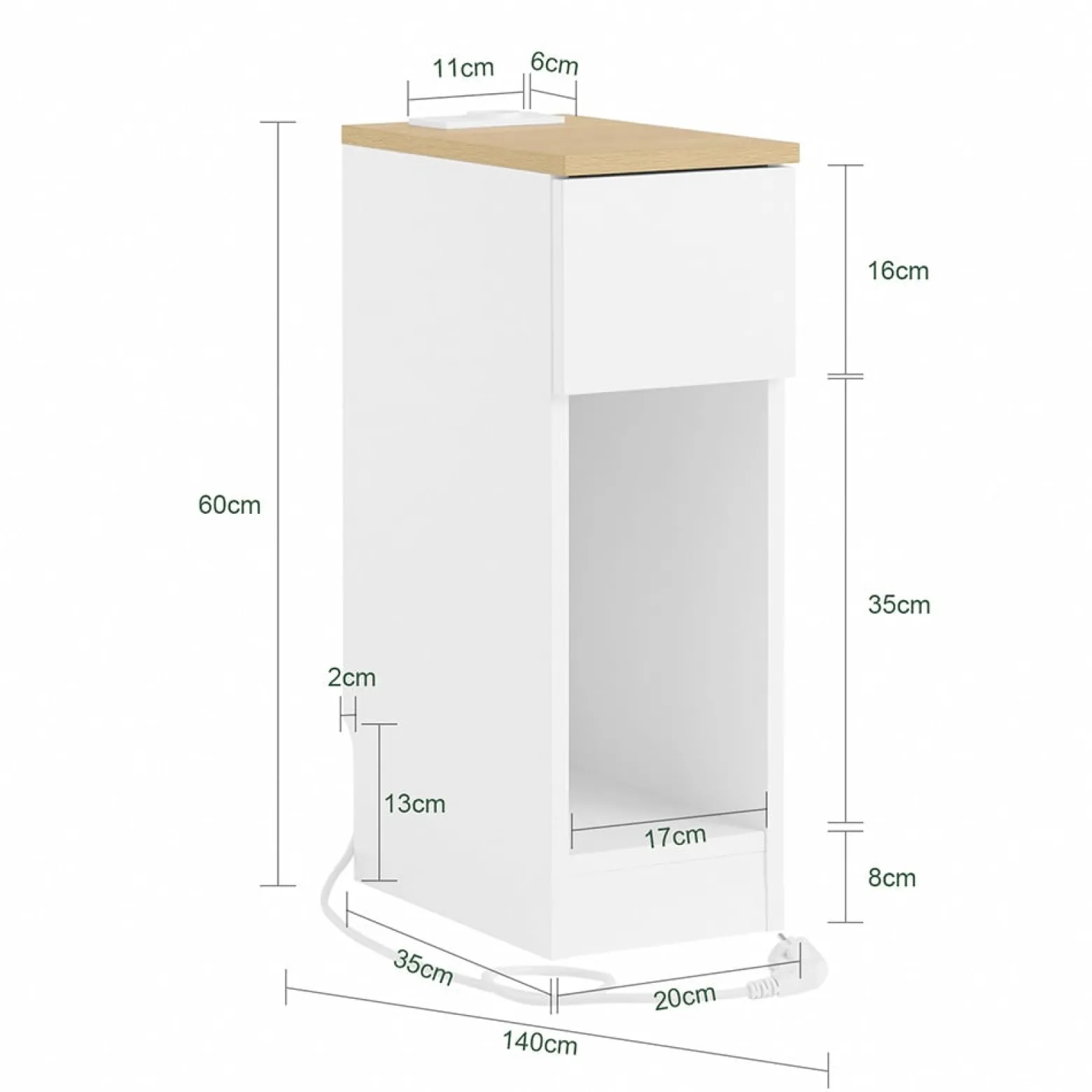 SoBuy Szafka nocna z jedną szufladą 35x20x60cm FBT111-E-WN