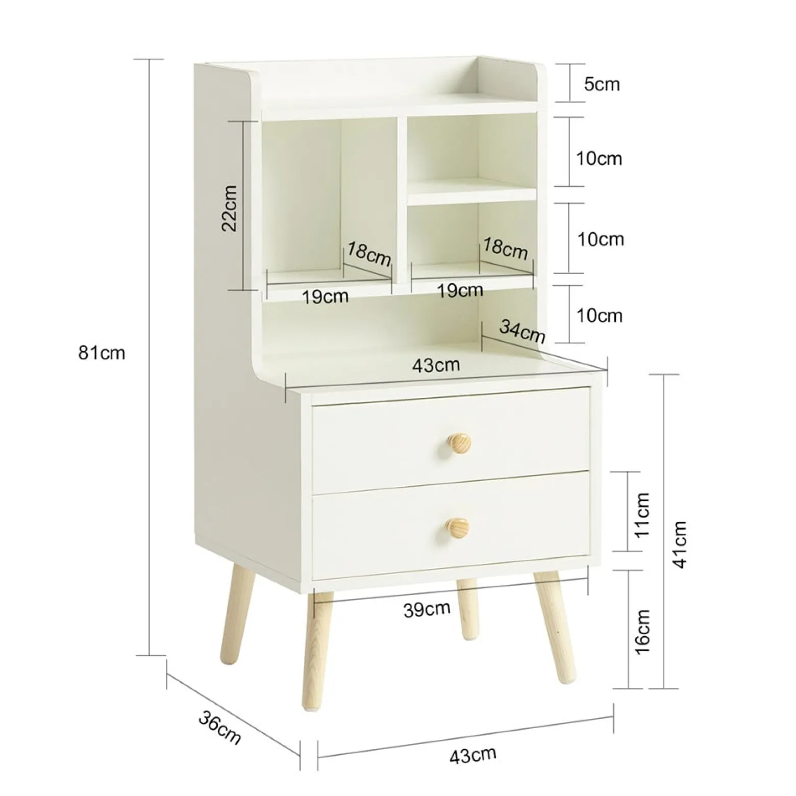 SoBuy Szafka nocna z 2 szufladami Biały 43x36x81cm Nowoczesny FBT100-W
