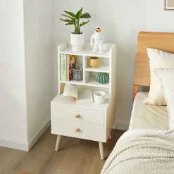 SoBuy Szafka nocna z 2 szufladami Biały 43x36x81cm Nowoczesny FBT100-W